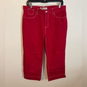 Faded Glory Y2K Red Capris with White thread